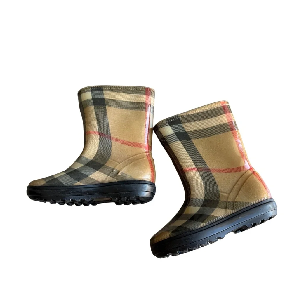 Burberry Kids Haymarket Check Rain Boots Beige Made in Italy EU 29/30 US 11/12